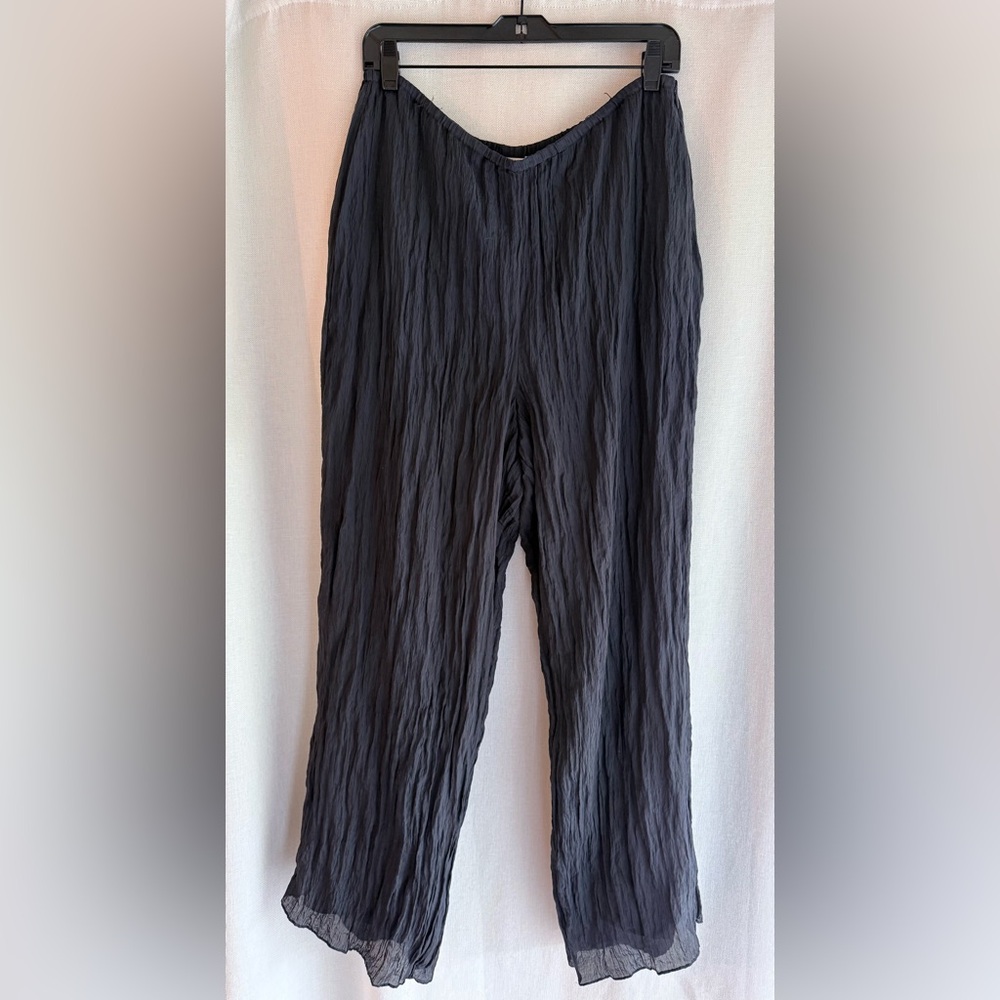 Vince Crinkle Pleat Side Zip Pant Coastal Navy Blue Women’s sz Large